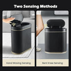 Bathroom Sensor Trash Can with Lid Automatic 2 Gallon Small Sensor Garbage Bin, 7.5 Liter Motion Sensor Smart Rubbish Bin Bathroom Decor, Slim Waterproof Plastic Garbage Can, Black Gold
