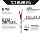 Voltive 12/2 Speaker Wire, in-Wall CL3 & Direct Burial, White, 500ft - 12AWG, 2 Conductors, Stranded Oxygen-Free Copper, UL Listed - V-1206-6