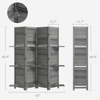 HOMCOM Room Divider, 4 Panel 67" Tall Wood Privacy Screen with 3 Display Shelves, and Folding Storage for Bedroom or Home Office, Gray
