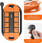 CCCEI Outdoor Power Strip Weatherproof with 8 Plug, Waterproof Extension Cord with Multiple Outlets, Christmas Exterior Garden Yard Surge Protector 25FT, Orange.