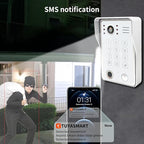 Wired Video Door Phone Kit Apartment Intercom System,10 Inch Touch Screen Monitor(Silver)with 1080P HD Doorbell Camera,Supporting Motion Detecting 5 in 1 Unlcking (2 Doorbell + 3 Monitor)