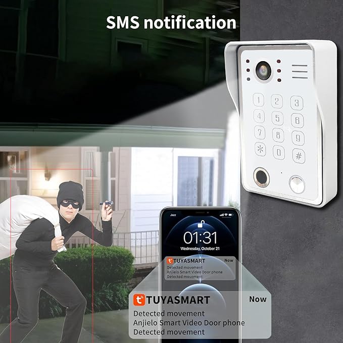 Wired Video Door Phone Kit Apartment Intercom System,10 Inch Touch Screen Monitor(Silver)with 1080P HD Doorbell Camera,Supporting Motion Detecting 5 in 1 Unlcking (1 Doorbell + 2 Monitor)