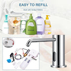 Automatic Soap Dispenser Touchless for Kitchen Bathroom Sink Built in Electric Soap Dispenser Infrared Sensors Liquid Commercial Dispenser with Bottle and Pump 33.81oz/1000ml (Chrome)