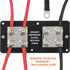 AMOMD Heavy Duty 400A 12-48V Tin-Plated Copper Block Bus Bar 8xM10(3/8") Studs Independent Modular Positive Negative Ground Battery Junction Block Buss Bar for Solar System Marine Truck Boat