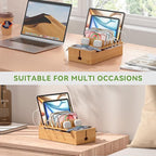 Pezin & Hulin Cell Phone Charging Station for Multi Devices, All in One Desktop Charger Organizer, with Power USB Charge Adapter and 6 Cables, Use As Power Strip Hidden Box -Natural Bamboo Color
