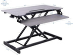 Rocelco Standing Desk Converter with Dual Monitor Mount - 31.5 Inch Sit Stand Up Tabletop Riser with Tablet Holder, Height Adjustable Workstation - Deep Keyboard Tray for Laptop - Gray (R VADRG-DM2)