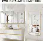 55"x36" Gold Bathroom Mirror, Large Rectangle Mirror, Rectangular Wall Mirror, Rounded Corner Vanity Mirror with Aluminum Metal Frame for Bathroom Bedroom Living Room Horizontal/Vertical
