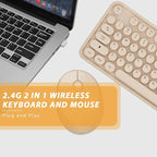 Wireless Keyboard,KOOTOP Cute Colorful 104 Keys Typewriter Retro Round Keycaps Keyboard for PC Laptop,Desktop,Windows, Home and Office Keyboards, s500 coffee