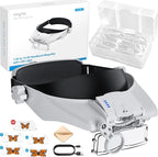 eSynic Head Magnifier with 2 LED Light-1.5X-13X Magnification with 5 Acylic Lens Set & Comfort Fit Design- 2 Level Brightness USB-C Rechargeable Headband, Hands-Free for Jewelry Repair/Reading/Crafts