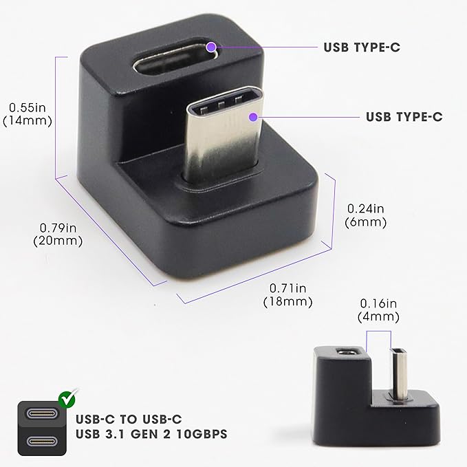 Kado Portable Monitor 180 Degree Adapter Set - Mini HDMI to HDMI 4K 60Hz U Shaped USB-C to USB-C USB 3.1 Gen 2 10Gbps 60W PD Charging Extender Converter for Laptop and Tablet (Major Combo)