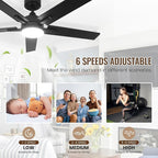SODSEA Ceiling Fans with Lights, 52 Inch Black Ceiling Fan with Light and Remote Control, Reversible, 3CCT, Dimmable, Noiseless, Small Ceiling Fan for Bedroom, Indoor/Outdoor Use