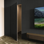 Art3d Slat Wood Wall Paneling for Interior and Ceiling Decoration - Pack of 4pcs + 1pc End-Trim, Size 108 x 5.7in.- Black