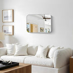 Silver Bathroom Mirror, 18 x 24 Inch Rectangle Mirrors for Wall, Rounded Corner Metal Framed Wall Mounted Mirror for Over Sinks Living Room Bedroom Entryway Hangs Horizontal/Vertical