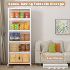 Extra Large Stackable Storage Bins with Lids & Wheels, 600QT-120QT/30GAL*5Pack Foldable Collapsible Closet Organizers Storage Cabinet with Doors for Bedroom Dorm