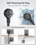 TROND 360° Rotating Flat Plug Power Strip, 5 Widely-Spaced Outlets with 2 USB A and 2 USB C, ETL Listed, 1300J Surge Protector, Wall Mountable, 5ft Extension Cord, for Home Office, Black