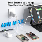 2Pack USB C Fast Charger Block, Total 60W 5-Port USB C Wall Charger 30W Type C Charging Block, 2USB C+3USB A PD 3.0 Multiport Charging Cube for iPhone 17 16 15 14 Pro Max, G-alaxy S25 S24 Ultra, i Pad