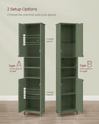 VASAGLE Tall Storage Cabinet with Lights, Slim Freestanding Cabinet with Adjustable Shelves, for Small Spaces, Bathroom, Living Room, Modern, 15.7 Inches Wide, Forest Green UBBC766C01