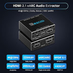 4K@120Hz HDMI 2.1 eARC Audio Extractor 1 in 1 Out Support VRR ALLM HDCP2.3 ARC eARC HDR CEC SPDlF Optical Audio Out Digital EDID for PS5 Xbox NVIDIA AMD