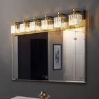 FDPBY Modern Bathroom Vanity Light 6-Lights Black Gold Crystal Bathroom Wall Light Vanity Light Fixtures，44.09-inch Modern Minimalist Design
