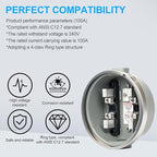 100 Amp Meter Socket, 4 Jaw Meter Base, 240V 3 Wire Ring Type, with Horn Bypass Meter Cover Plate, Suitable for Overhead/Underground Feed