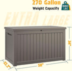 NUNU LAB 270 Gallon Large Resin Deck Box, Waterproof Outdoor Storage Box, Lockable Storage Bin for Patio Furniture, Garden Tools, Pool Accessories, UV-Resistant & All-Weather, Grey