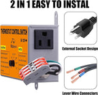 Attic Fan Thermostat-Control: with Socket and Wire Connector, Can Be Connected to Two Fans, Replacement Thermostat with Overload Protector, Temperature Controlled Exhaust Fan for Workshop, Greenhouse