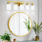DIKAIDA Gold Bathroom Light Fixtures, 5-Light Modern Brushed Gold Vanity Lighting Fixtures for Bathroom Over Mirror, 30" Gold Sconces Wall Lighting for Bedroom Hallway Living Room