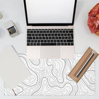 Eflxamz Desk Mat,White Topographic Contour Map Desk Pad,Topographic Contour Large Gaming Mouse Pad for Desk,Extended Big Computer Keyboard Mouse Pad with Non-Slip Base and Stitched Edge,35.4"x15.7"