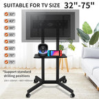 Solid Grace Rolling TV Stand with Wheels for 32-75 Inch TVs up to 88lbs, Portable TV Stand with Shelf, Mobile TV Cart for Living Room, Office, Meeting Room, Outdoor（MT2007 Upgrade Version）