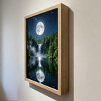 URVIP LED Glowing Photo Frame, 3D Starry-Sky Moon Lake Misty Forest Wall Art, 9x12 Inches Dimmable Light Up Light Painting for Bedroom, Unique Aesthetic Decor, Great Birthday Gift for Women Men