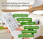 Gaizw Ceiling Fans with Lights, 36 inch Ceiling Fan with Remote Control, Wood 3 Blade Small Ceiling Light, Flush Mount Fans for Bedroom Dimmable,Noiseless Ventilation Fan