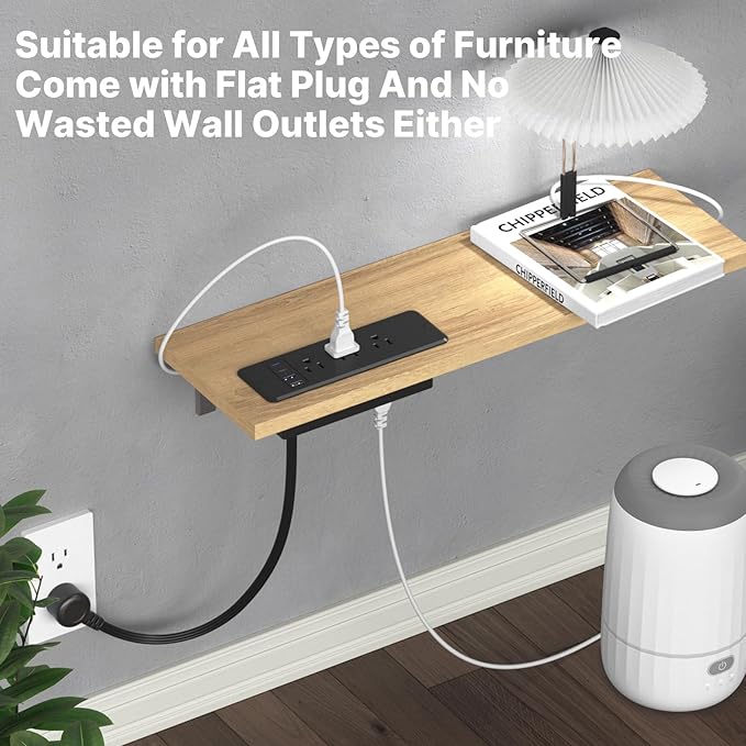 CCCEI 6 Outlets Dual Side Recessed Power Strip with USB C Ports, Furniture Flush Mount, Under Desk, Desk Top Multiple Outlets, Hidden Charging Station for Conference Table, Nightstand, Black. 10FT.
