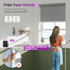 Astomi Motorized Roller Shades for Windows, Blackout Automatic Blinds with Remote, Smart Blinds, Voice Control, Compatible with Alexa, Google, Custom Size (Woven Grey)