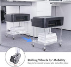 HMYHUM Acrylic Printer Stand - 2-Tier Under Desk Printer Table with Wheels - Multifunctional Rolling Cart for Office & Home, Clear