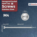 Kozelo 25pcs Socket Head Cap Screws - [M4-0.7 x 80mm] 304 Stainless Steel Allen Socket Drive for Electrical Motor 3D Printing Fan Engine Replacement Use, Silver