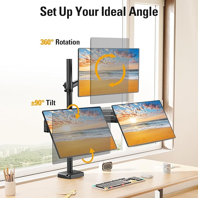 DreamAxis Triple Monitor Mount up to 32" Computer Screen, up to 19.8lbs Each, Adjustable 3 Monitor Stand with Clamp & Grommet Kit, Gas Spring Arm with Tilt Swivel Rotate, VESA Mount 75x75/100x100mm