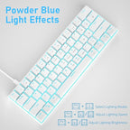 Camiysn 60% Mechanical Gaming Keyboard, White Gaming Keyboard with Red Switches, Detachable Type-C Cable Mini Keyboard with Blue LED Light for/PC/Laptop