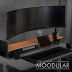 ULTRARM Moodular Wooden Monitor Stand 45.6” (116cm) Large Desk Organizer with Metal Slide Rails for Drawer, Tray, Laptop, Tablet, Phone & Headphones Customizable Riser for Organized Workspace Oak