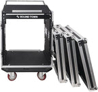 Sound Town High-Quality 1/2” (12mm) 12U PA DJ Pro Audio Rack/Road ATA Case with 11U Slant Mixer Top, Locking Drawer, Side Table, 20.2’’ Rackable Depth and Casters (STMR-12TD2)