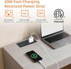 Recessed Power Strip USB, 20W Fast Charging Furniture Outlet - 2 AC & 3 USB (2 USB-C + 1 USB-A) for Desk, Bedside, Drawer, Conference Table - Space-Saving, Easy Install, 6FT Cord, Black