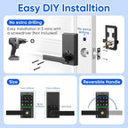 Keypad Smart Door Lock with Handle, Keyless Entry Deadbolt for Front Door, Smart Auto Lock Deadbolt with Phone/Watch App Control, Biometric Fingerprint Gate Handle with 7 Ways to Unlock