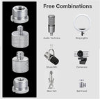 IXTECH Mic Stand Adapter Set - 8pcs Metal Tripod Adapter - 5/8" to "3/8" & "1/4" Male/Female Threads - ADP01 Silver