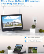 ZHXINSD [Dual Lens 2K+2K&10X Zoom] Home Wireless Security Camera System with 12.5" LCD Monitor Outdoor, 10CH Kit 4PCS House WiFi Camera 1TB HDD