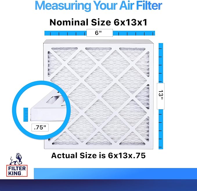 Filter King 6x13x1 Air Filter | 4-PACK | MERV 8 HVAC Pleated A/C Furnace Filters | MADE IN USA | Actual Size: 6 x 13 x .75"