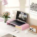 TEAMIX Pink Monitor Riser-20L inch, Wood Monitor Stand for Desk, Sturdy TV/Screen/PC/Printer/Laptop Riser,Computer Shelf with Storage TV Holder for Home Office (Pink, 20 inch)