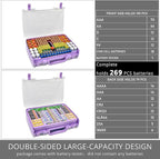 Aptbyte Battery Organizer Storage Holder Box Case with Tester- 269 Batteries Double-Sided Variety Pack, Holds AA AAA 4A C D Cell 9V 3V Lithium LR44 CR2 CR123 CR1632 18650 Button- Purple (Box Only)
