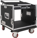 Sound Town Enhanced Thickness 1/2” (12mm) Plywood 8U Audio Rack/Road ATA Case with 11U Slant Mixer Top, 20’’ Rackable Depth, Casters, 8 Space Size, Pro Tour Grade (STMR-8UW)