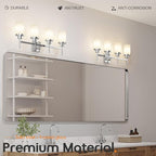 AONEON 4-Light Vanity Lighting Fixtures with White Frosted Glass Shade, Polished Chrome Bathroom Wall Lamps Over Mirror for Bath Restroom Kitchen T001CH-L4