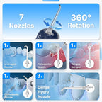 Water Flosser for Teeth, Cordless Oral Irrigator Portable Dental Cleaner Picks with 8 DIY Modes 7 Jets 300ml Tank Braces Flossers Rechargeable (Blue)