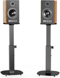 WALI Universal Speaker Stands, 23 Inch Surround Sound Speaker Stands for Satellite & Bookshelf Speakers Up to 22lbs, Height Adjustable with Built-in Cable Management, 1 Pair (SFS001), Black